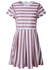 Fashion Striped Loose Short Sleeve Round Neck Women Dress