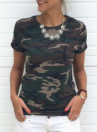 Casual Slim Camouflage Short Sleeve Round Neck Tee Shirt zecalaba.com