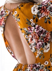 Slim Floral Printed Backless Half Sleeve Round Neck Rompers