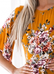 Slim Floral Printed Backless Half Sleeve Round Neck Rompers