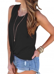 Black Tie Front Round Neck Tank Top