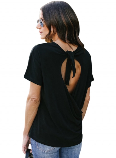 Casual Black Love Tie Tee Top zecalaba.com