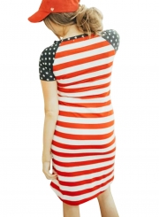 Summer Casual Red Striped Patriotic Women Tee Dress