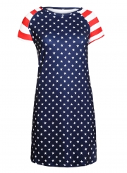 Summer Casual Stars Print Patriotic Women Tee Dress