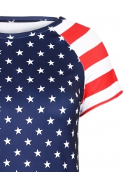 Summer Casual Stars Print Patriotic Women Tee Dress