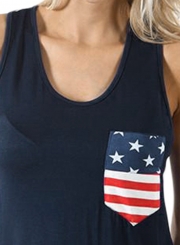 Summer Navy Stars and Stripes Pocket Women Tank Top