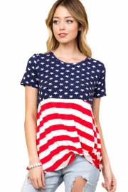 Summer The Stars and Stripes Front Knot Women T-shirt