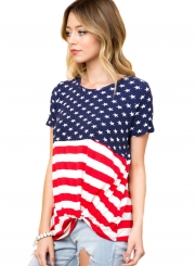 Summer The Stars and Stripes Front Knot Women T-shirt