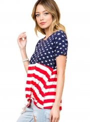 Summer The Stars and Stripes Front Knot Women T-shirt