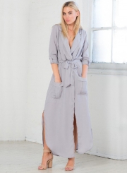 Fashion Loose Long Sleeve Slit Day Dress