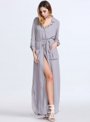 Fashion Loose Long Sleeve Slit Day Dress