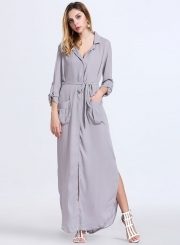 Fashion Loose Long Sleeve Slit Day Dress