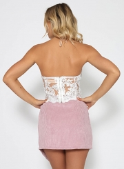 Sexy Slim Lace Embroidered Halter Sleeveless Backless Women Cropped Tank