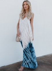 Loose Printed Sleeveless Backless V Neck Maxi Dress With Pockets