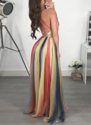 Fashion Chiffon Sleeveless Backless V Neck High Waist Women Maxi Dress