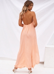 Boho Solid Halter Backless Sleeveless High Slit Maxi Dress