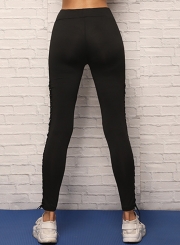 Summer Casual Sexy Solid Elastic Waist Lace-up Women Yoga Leggings