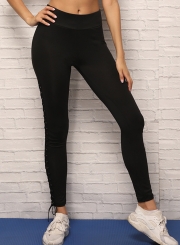 Summer Casual Sexy Solid Elastic Waist Lace-up Women Yoga Leggings