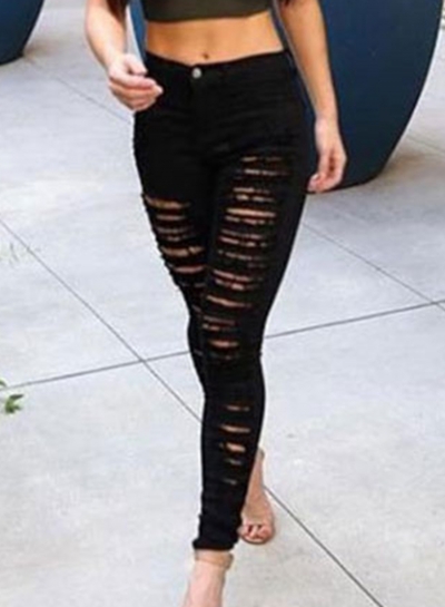 Summer Casual Slim Solid Ripped High Waist High Elasticity Pencil Pants