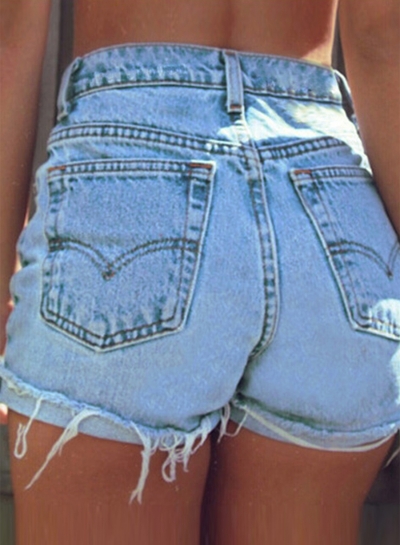 Summer Casual Denim High Waist Burrs Shorts With Pockets