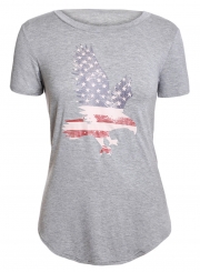 Casual Loose America Flag Eagle Grey Daily T-shirt