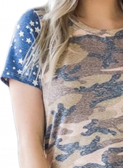 Casual Loose Short Sleeve Camo Flag Tee For Women