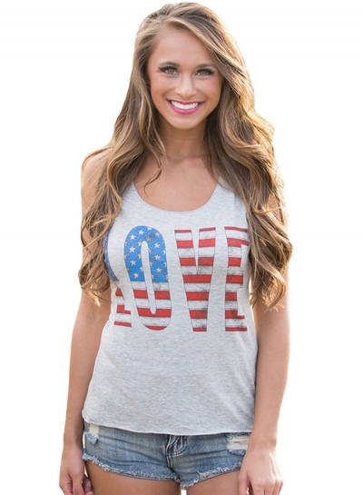 Love The Stars And Stripes Casual Grey Tank Top