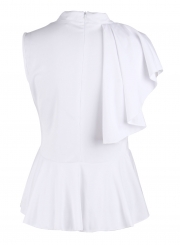 Irregular Ruffle Solid Sleeveless Mock Neck Pullover Blouse