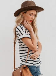 Casual Loose Striped Short Sleeve Round Neck Pullover Tee Shirt