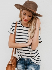 Casual Loose Striped Short Sleeve Round Neck Pullover Tee Shirt