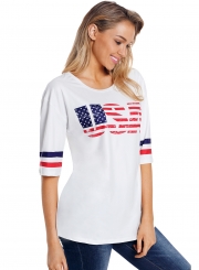 Summer Loose USA Half Sleeve Round Neck Tee Shirt