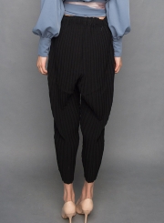 Fashion Casual Loose Solid Women Pleated Pants With Elastic Waist