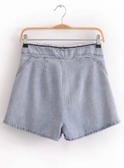 Casual Solid High Waist Zipper Fly Wide leg Denim Shorts With Pockets