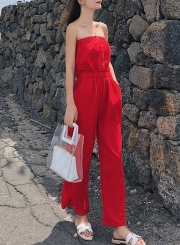 Fashion Solid Chest Wrapped High Waist Straight Wide Leg Jumpsuit