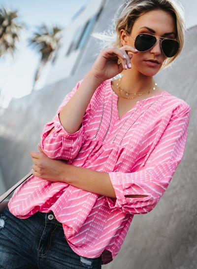 Casual loose Long Sleeve V Neck Front Ruffle Women Blouse zecalaba.com