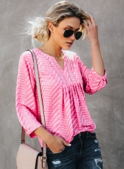 Casual loose Long Sleeve V Neck Front Ruffle Women Blouse