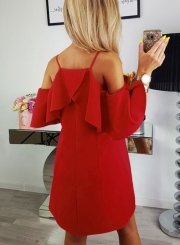 Fashion Sexy Loose Solid Strappy Off The Shoulder Ruffle Neckline Dress