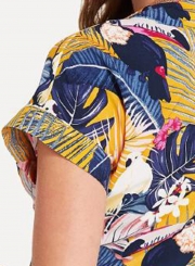 Summer Sexy Floral Printed Short Sleeve V Neck Front Knot Crop Top