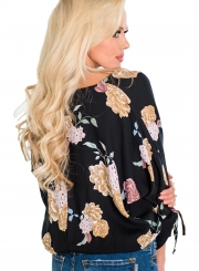 Casual Floral Printed Long Sleeve Lace-Up V Neck Button Down Shirt