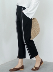 Fashion Casual Loose Colorblock High Waist Slit Straight Pants