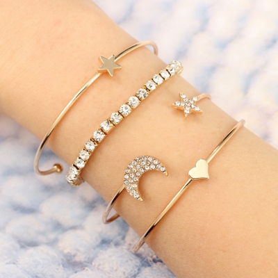 Cute Full Drill Pentagram Heart-shaped  Four-piece Bracelet Suit