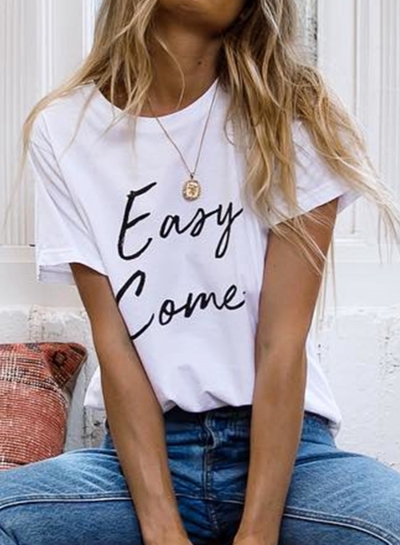 Summer Fashion Loose Printed Short Sleeve Round Neck Tee With Letters