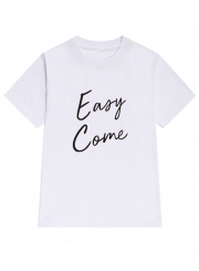 Summer Fashion Loose Printed Short Sleeve Round Neck Tee With Letters