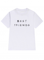 Summer Casual Loose Printed Short Sleeve Round Neck Tee With Letters