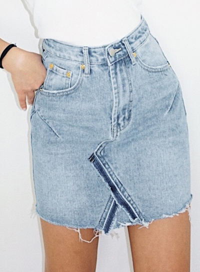 Casual Irregular Retro Wash High Waist Zipper Fly Denim Skirt With Pockets zecalaba.com