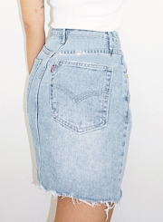 Casual Irregular Retro Wash High Waist Zipper Fly Denim Skirt With Pockets