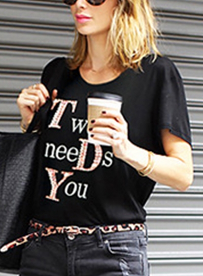 Summer Fashion Loose Printed Short Sleeve Round Neck Tee With Letters zecalaba.com