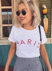 Summer Casual Slim Printed Short Sleeve Round Neck Tee With Letters