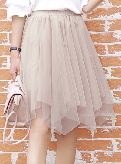 Fashion Chic Sweet Solid Irregular Mesh High Waist A-line Bubble Skirt zecalaba.com