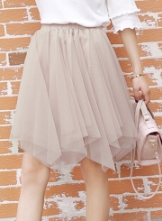 Fashion Chic Sweet Solid Irregular Mesh High Waist A-line Bubble Skirt